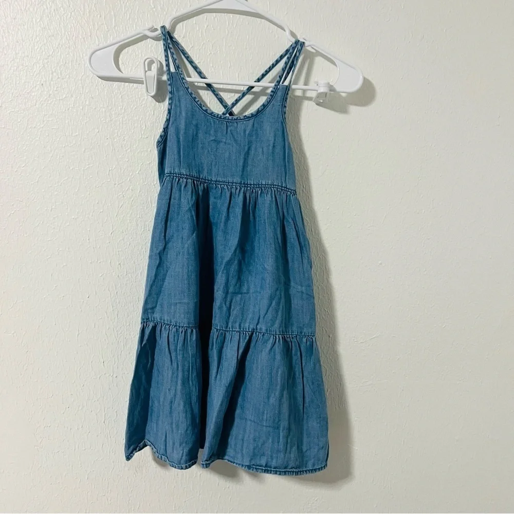 GAP Kids Girls Small Chambray Tiered Sleeveless Blue Sundress Casual Outdoors